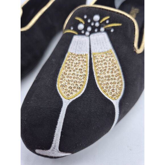 J. Renee Women's Flats Shoes Size 7 Black Champagne Rhinestone Loafers (206) - Picture 4 of 8